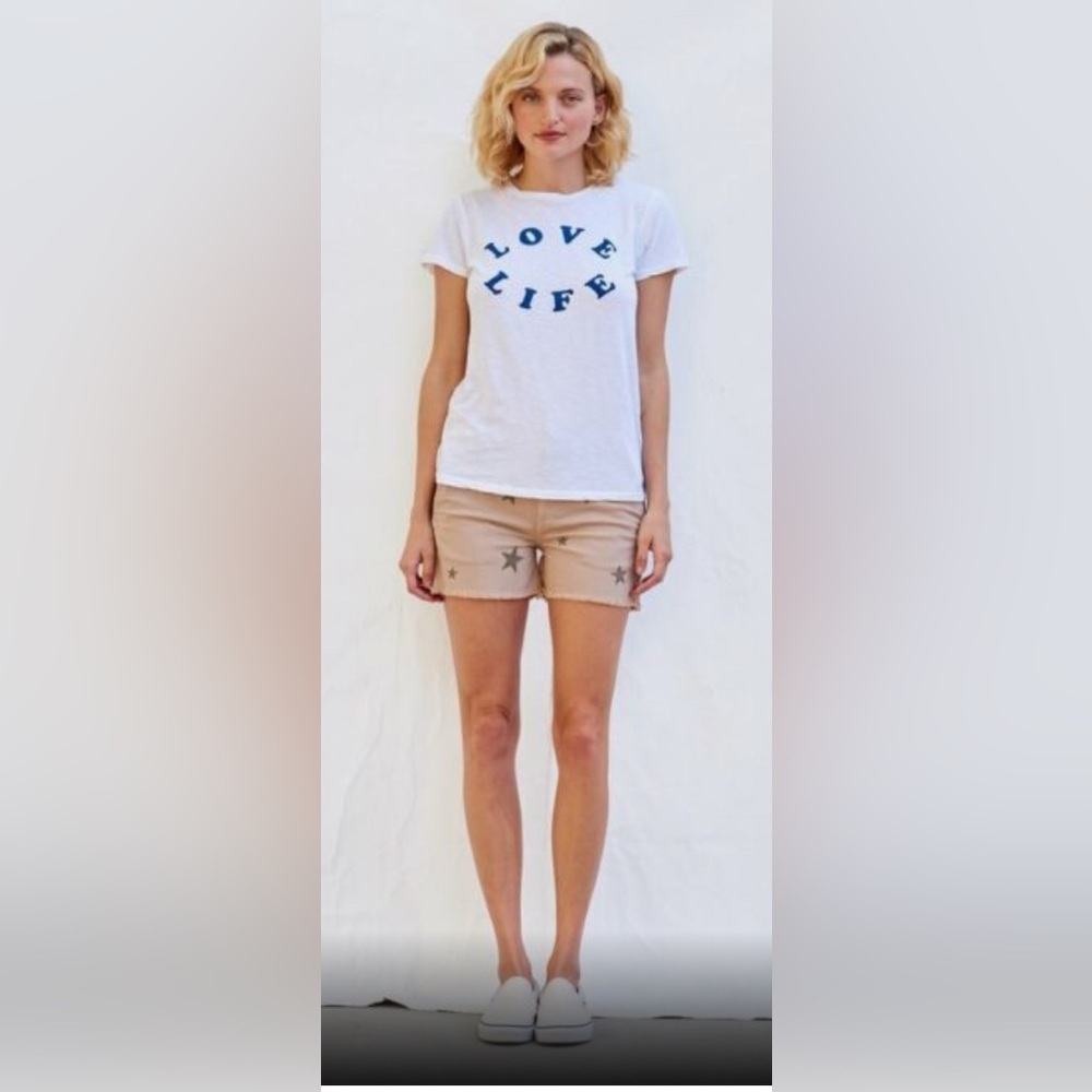Sundry Love Life Graphic Tee White Blue Print Relaxed Fit Short Sleeve Cotton